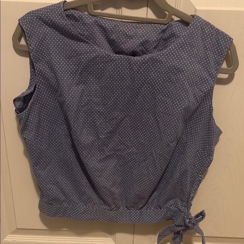 Vintage Polka Dot Sleeveless Top - Blue